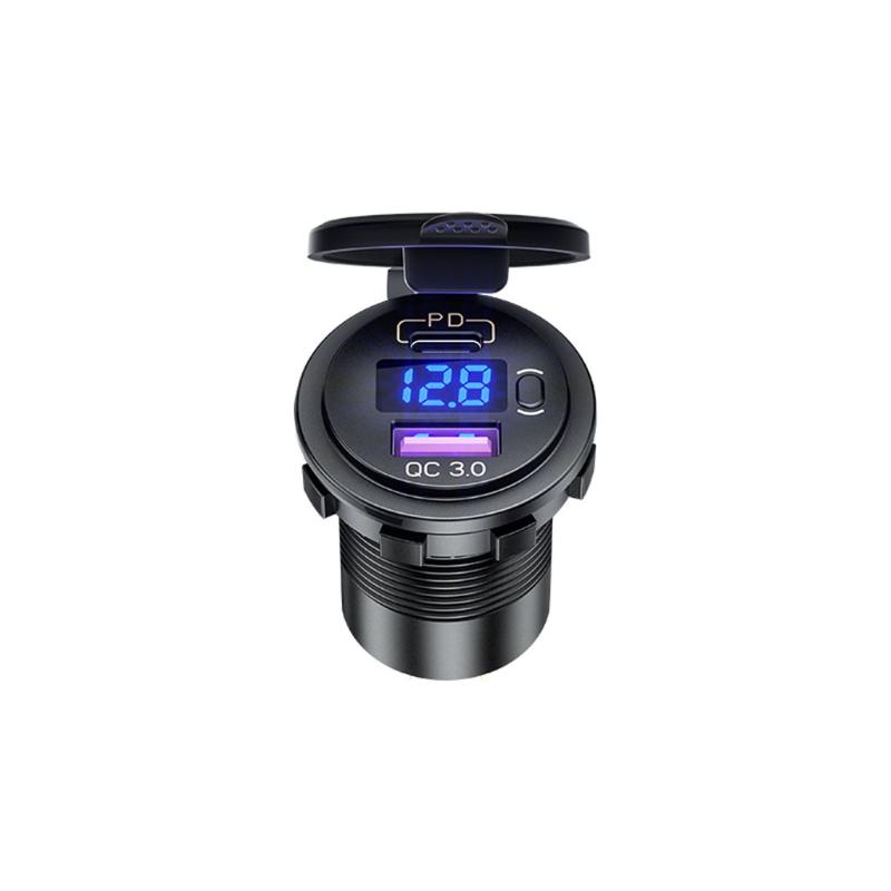 12V 24V TYPE C PD QC3.0 Thuyền ô tô USB Bộ sạc nhanh với vôn kế trên công tắc tắt
