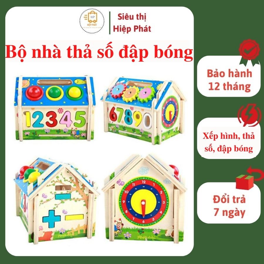 Bộ đồ chơi lắp ráp ngôi nhà đập bóng 3in1, đồ chơi học số, đập bóng và dụng cụ lắp ráp cho bé