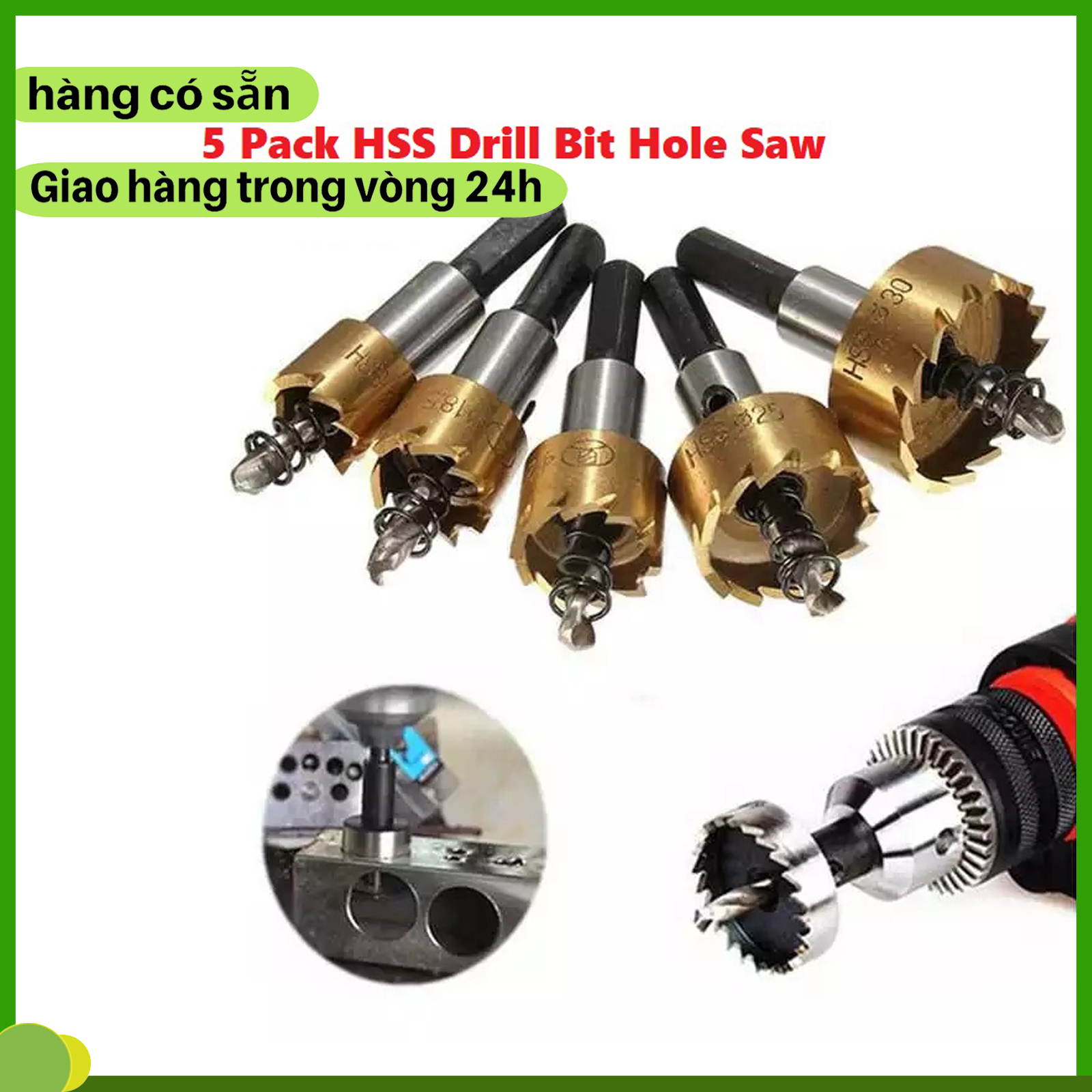 Bộ 5 Mũi Khoan Khoét Lỗ - Mũi Khoét Kim Loại Thép HSS Kích Thước 16mm - 30mm Có Mũi Định Tâm