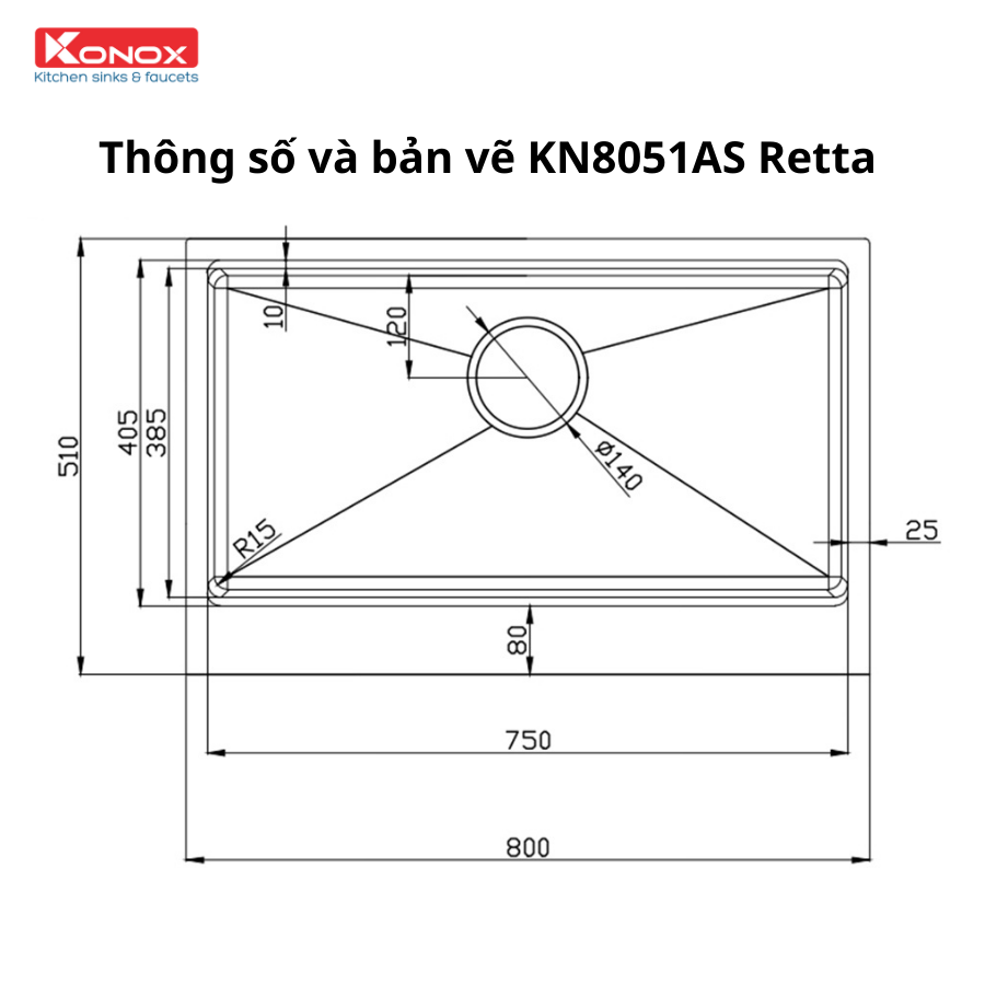 Chậu rửa bát inox 1 hố KONOX Workstation Sink – Apron Sink KN8051AS Retta