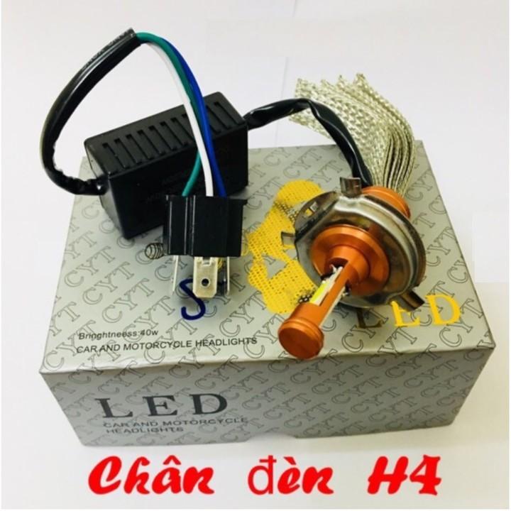 Đèn pha xe máy led chân H4 2 tim siêu sáng đuôi công tản nhiệt xài điện máy lắp các xe