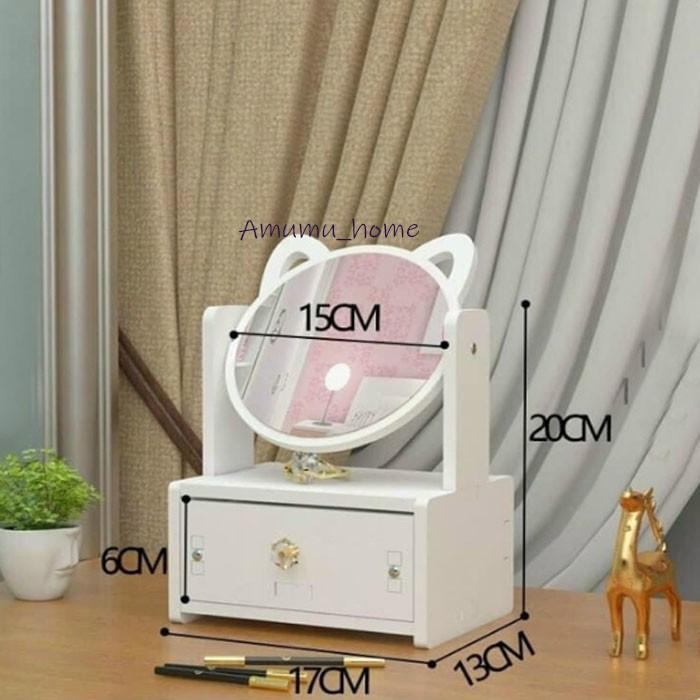 Kệ mỹ phẩm mini gỗ nhựa kèm gương tai mèo méo meo dễ thương cute phô mai que