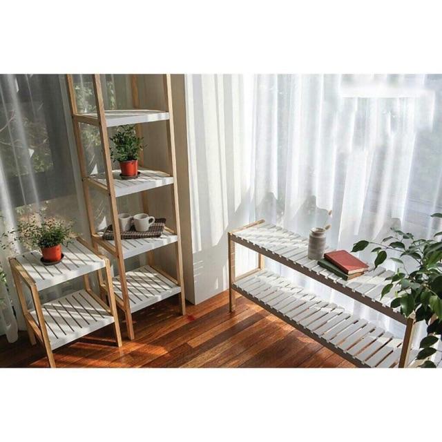 KỆ GIÀY DÉP - KỆ DÉCOR 2 TẦNG WOODEN BENCH KIỂU HÀN - SIZE L - MÀU TRẮNG PHỐI GỖ