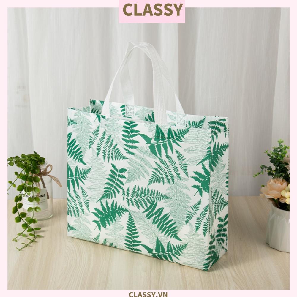 Classy Túi vải không dệt họa tiết lá xanh dùng đựng đồ mua sắm, đi chợ, shopping, làm quà tặng đựng lên tới 20KG T1697