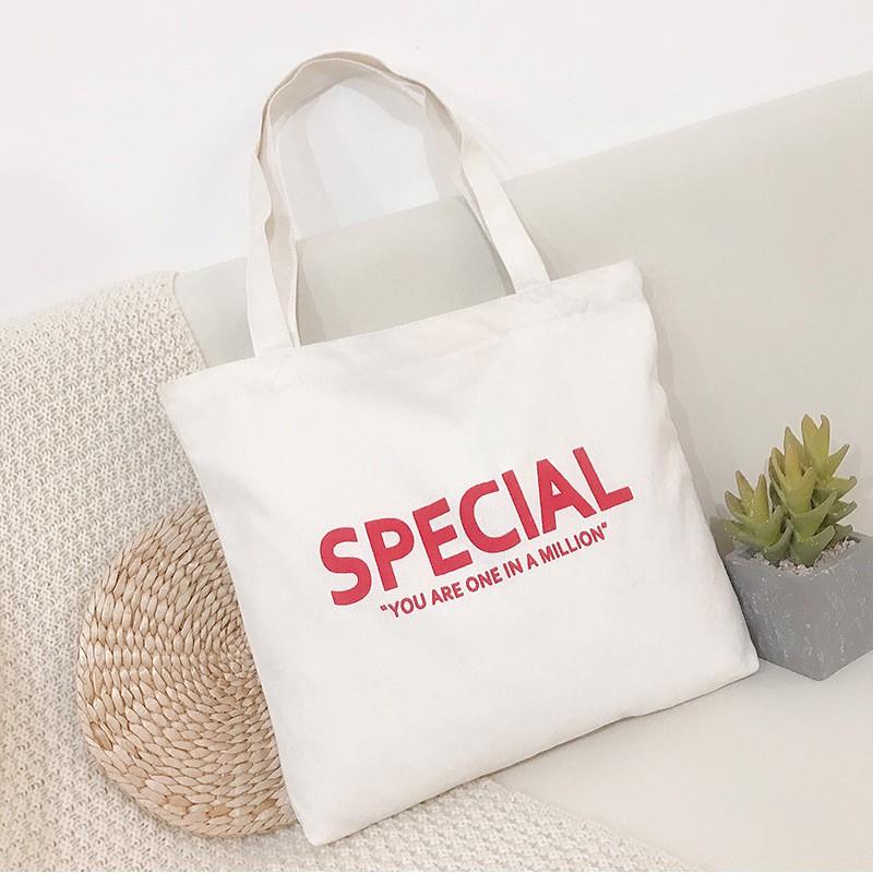 Túi tote vải canvas special có khóa - Túi tote ulzzang - Túi đeo vai in chữ basic