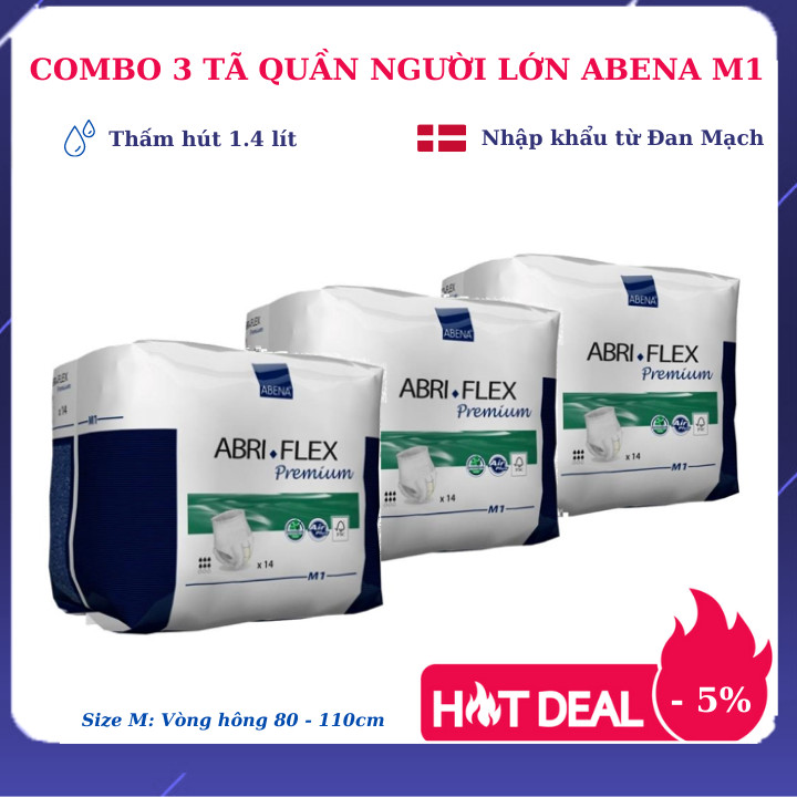 Combo 3 Bịch Tã Quần Người Lớn Abena Abri Flex Premium M1 - Nhập Khẩu Đan Mạch (Gói 14 miếng)