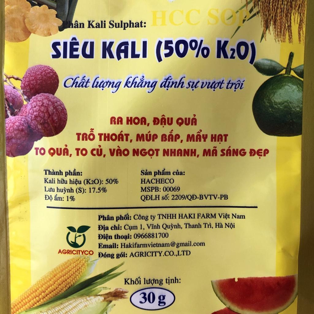 20 GÓI PHÂN BÓN SIÊU KALI - siêu ra hoa, đậu quả, múp bắp, mẩy hạt, to quả, vào ngọt nhanh, mã sáng đẹp 30g