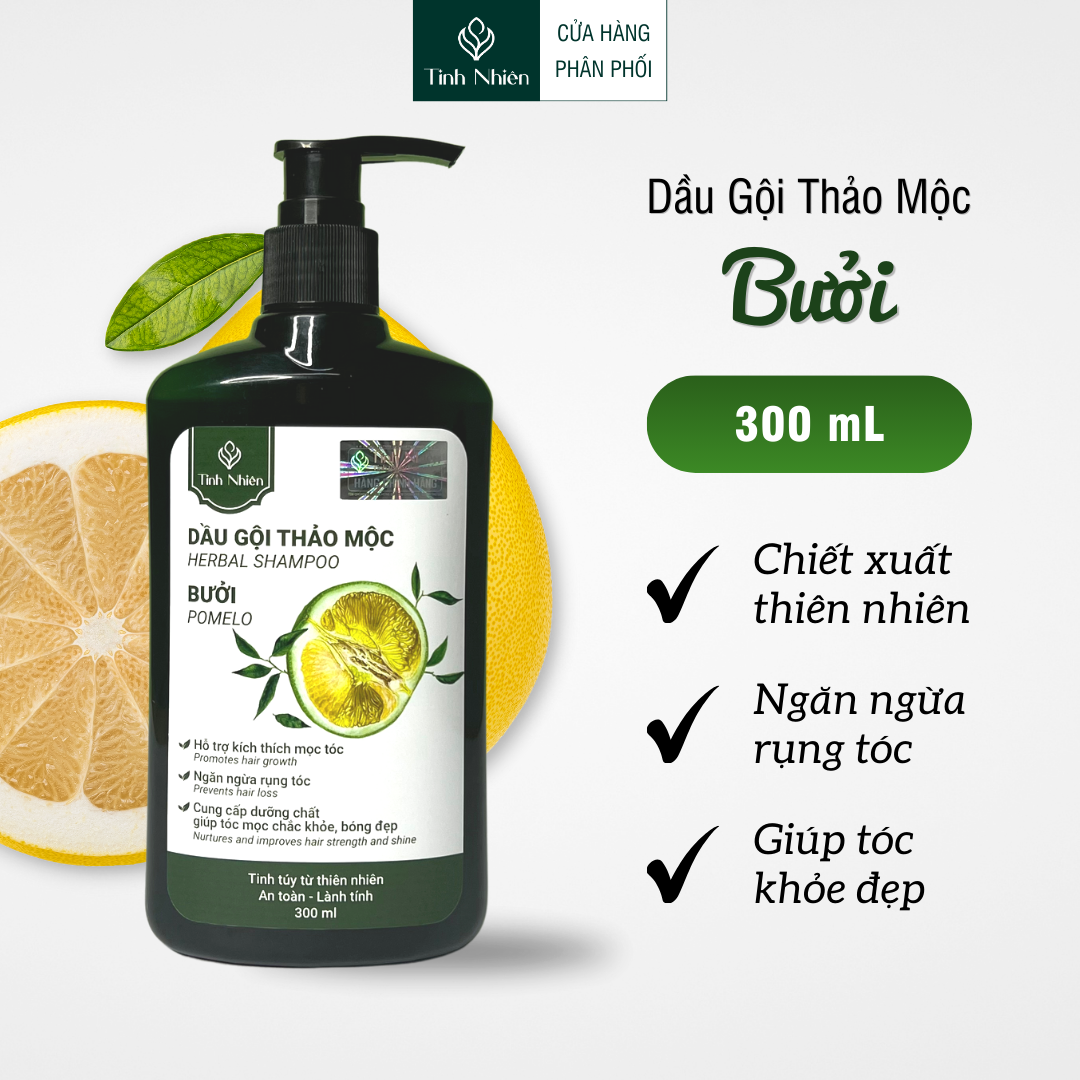 Dầu Gội Thảo Mộc Bưởi Tinh Nhiên 300 ml giúp phục hồi hư tổn, cho mái tóc khỏe mạnh