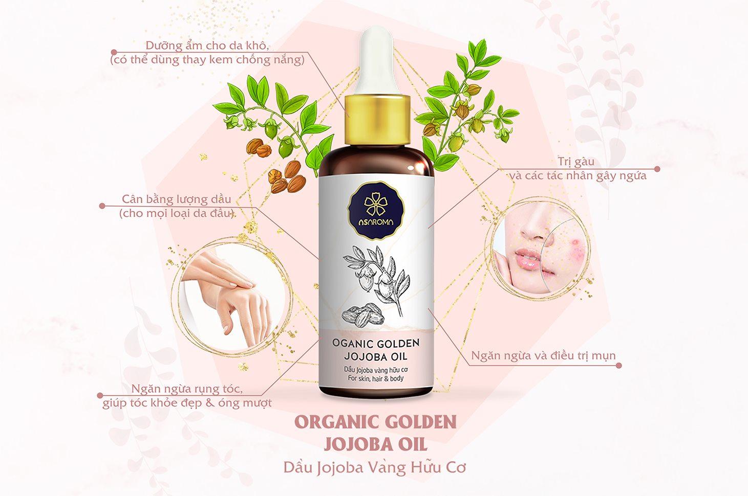 Tinh Chất Dưỡng Da Jojoba Organic Cấp Ẩm Chống Lão Hóa Làm Căng Bóng Da, Ủ Dưỡng Tóc, Dưỡng Môi Asaroma 30ml