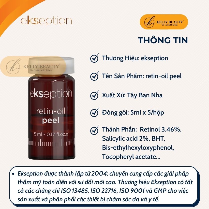 ekseption Retin-Oil Peel - Trẻ Hóa Làn Da, Giảm Nếp Nhăn; Căng Mịn và Đều Màu Da - Retinol 4% + BHA 2% - Kelly Beauty