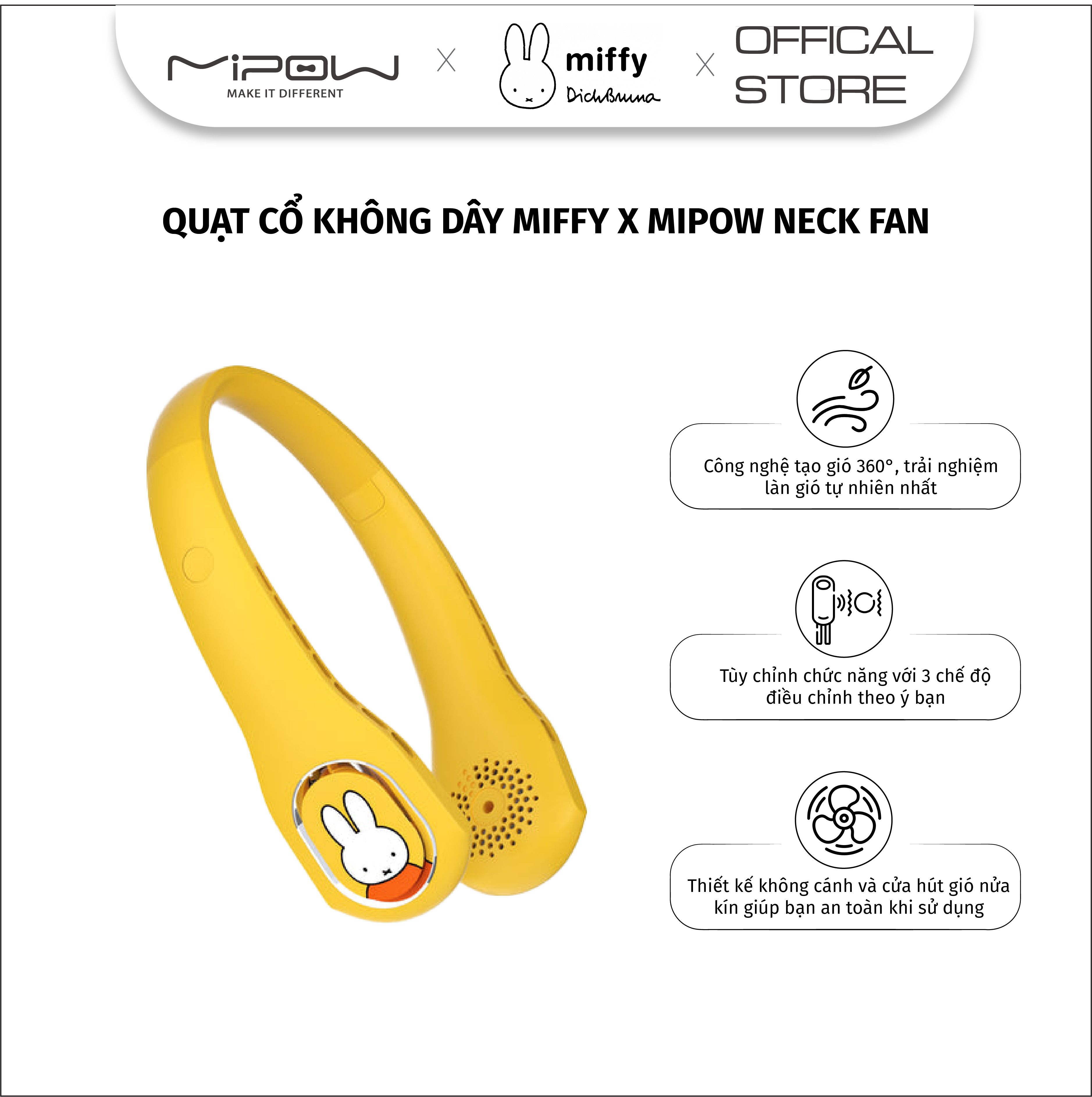 Quạt Cổ Không Dây Miffy x MIPOW Neck Fan - Giữ Mát và Sảng Khoái Cả Ngày- Hàng chính hãng