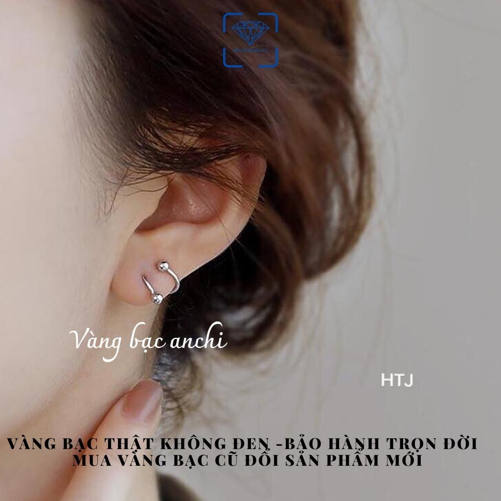 Khuyên tai xoắn ốc ôm vành 2 đầu bi tròn, bông tai bạc nam/ nữ unisex cá tính, Anchi jewelry