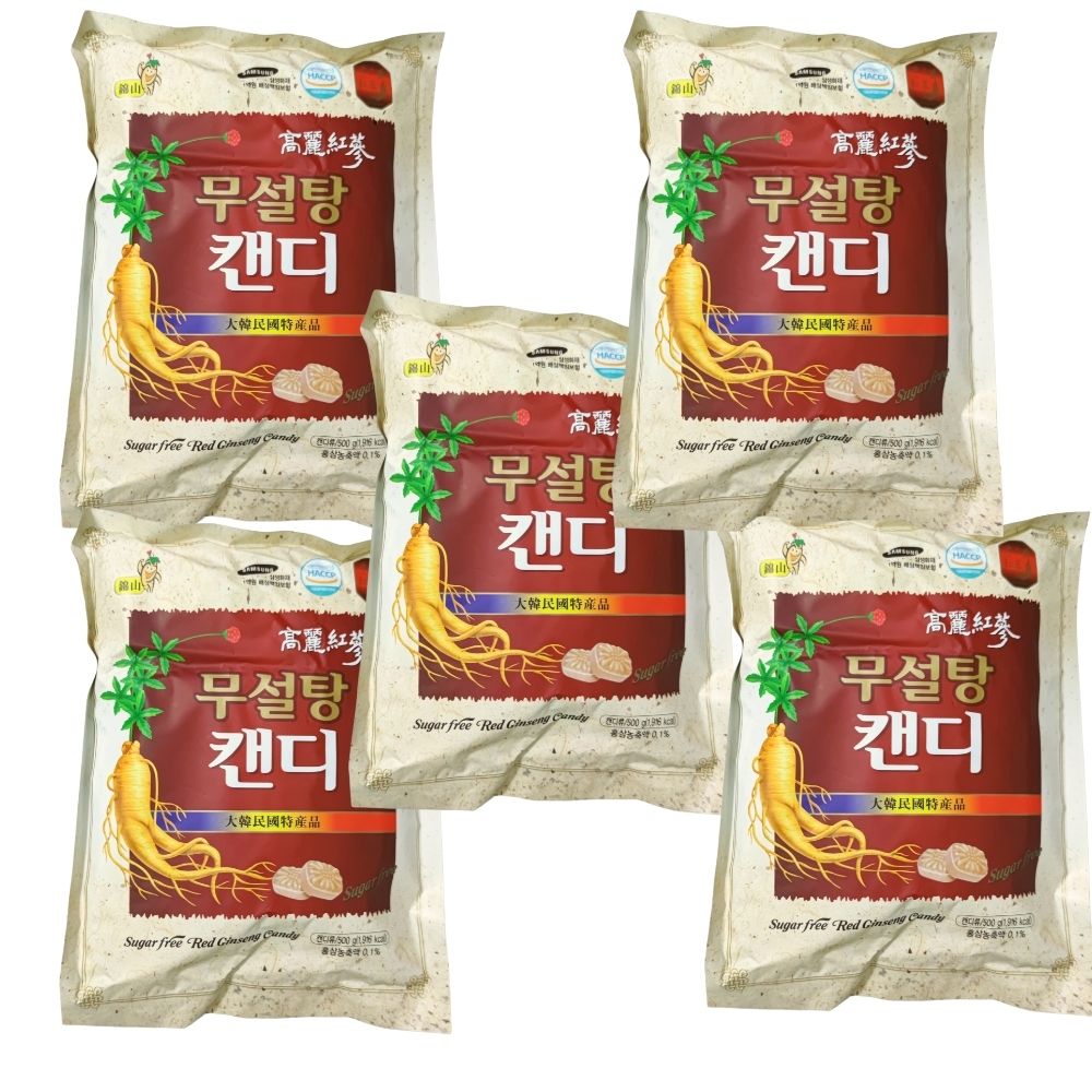 Combo 5 gói Kẹo hồng sâm không đường cao cấp Sugar Free Red Ginseng Candy 500g - Hàn Quốc