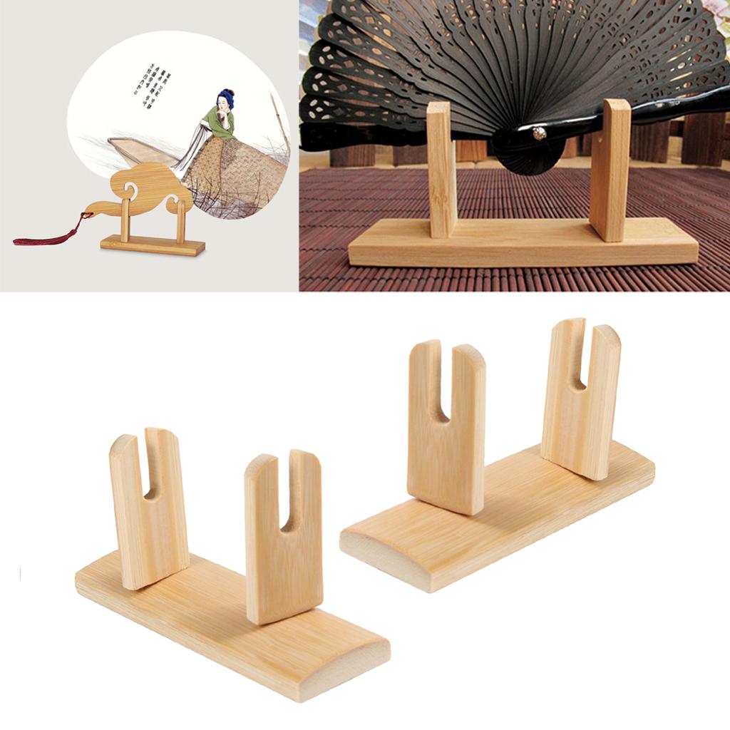 2 Piece Bamboo Fan Display Stand Holder for Antique Folding Fan Home Decor