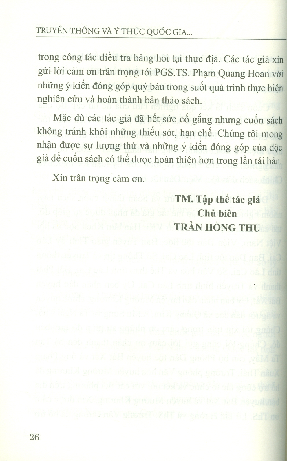 Truyền Thông Và Ý Thức Quốc Gia Của Một Số Tộc Người Ở Vùng Biên Giới Việt Nam - Trung Quốc (Sách chuyên khảo) - Viện Hàn lâm Khoa học Xã hội Việt Nam - Viện Dân tộc học; Trần Hồng Thu chủ biên