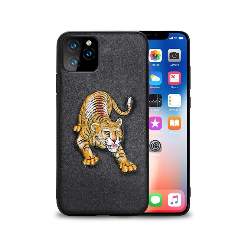 Ốp lưng da dành cho iphone 11 pro max / 11  da bò cao cấp hình rồng hổ nổi 3D