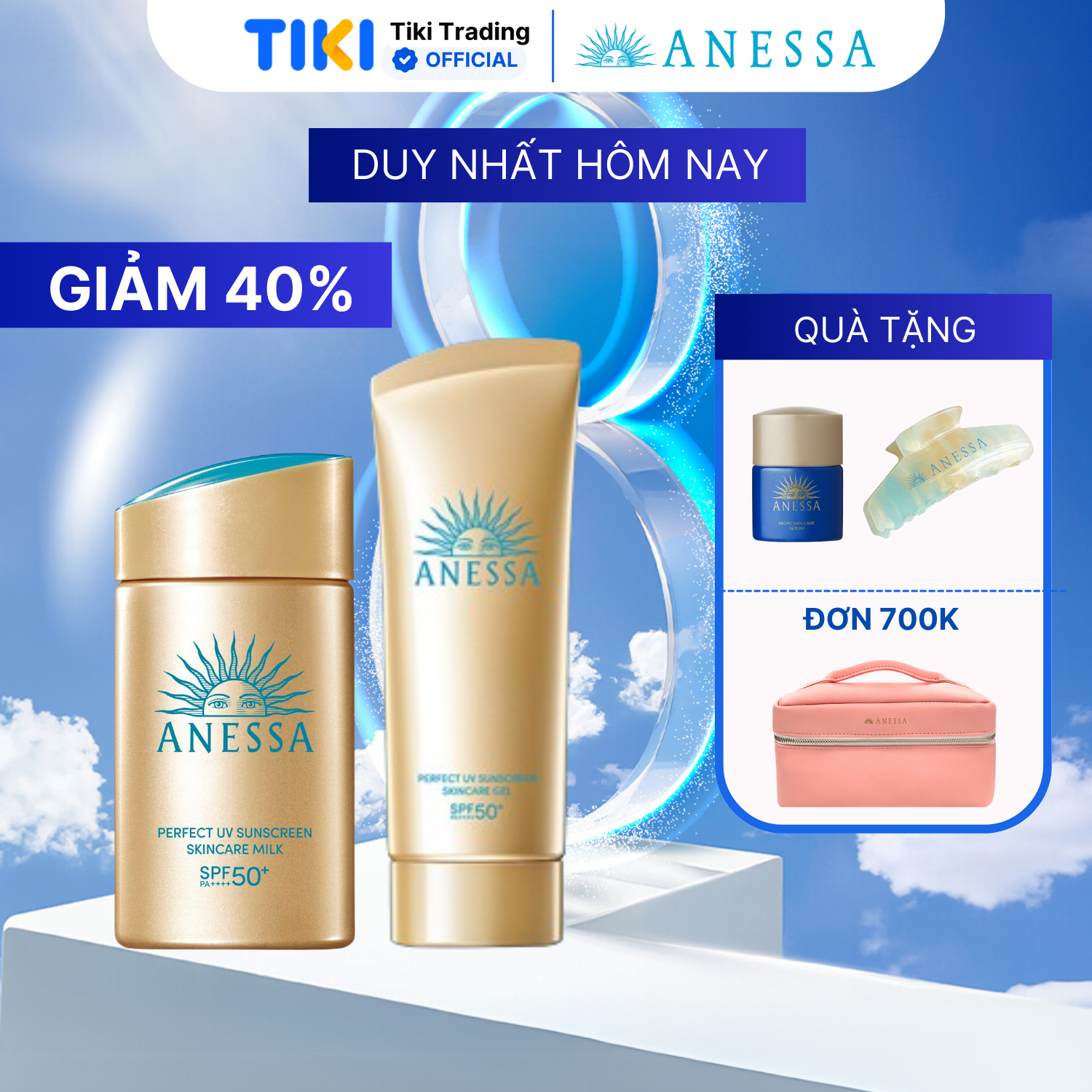 Bộ đôi Kem chống nắng dạng sữa dưỡng da kiềm dầu bảo vệ hoàn hảo + Kem chống nắng dạng gel dưỡng ẩm bảo vệ hoàn hảo (Anessa Gold Milk 60ml + Gold Gel 90g)