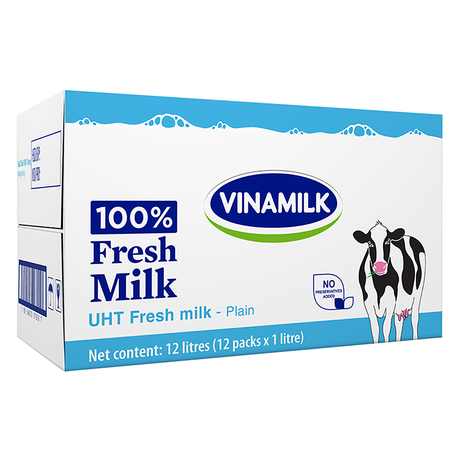 Thùng 12 Hộp Sữa Tươi Tiệt Trùng Vinamilk 100% Không Đường (1L)