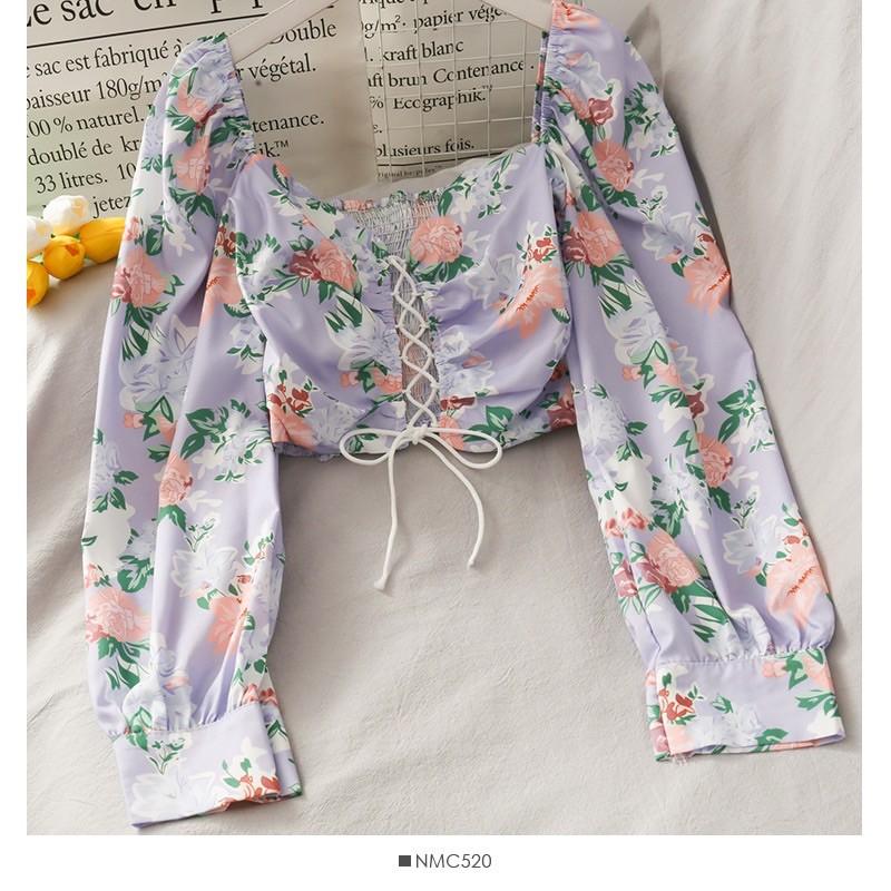 Áo croptop hoa lụa thắt nơ ngực sexy 2021