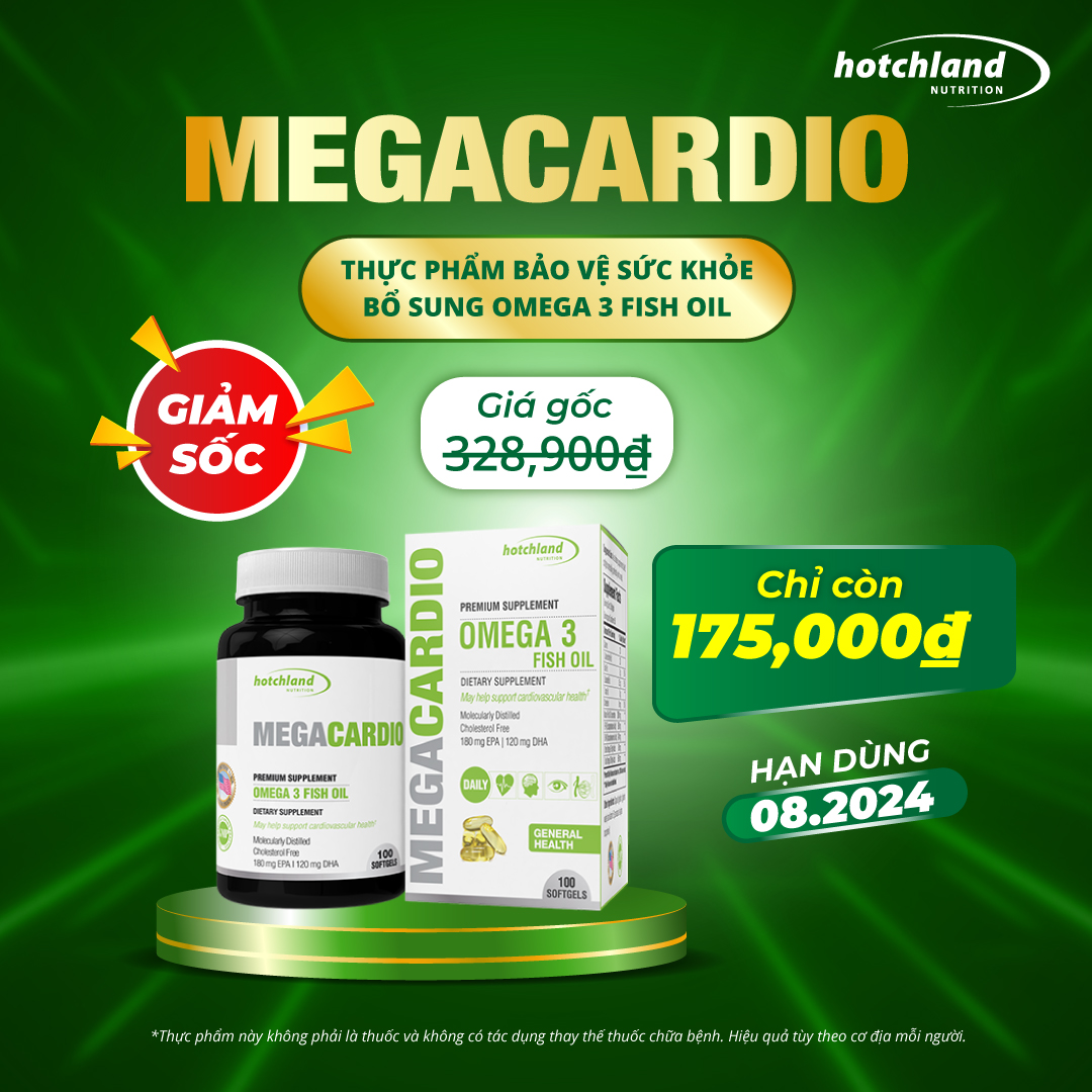 Viên uống dầu cá Omega 3 - Hỗ trợ bổ não, cải thiện thị lực, giảm Cholesterol, Hotchland MegaCardio-Hàng chính hãng -HL4578