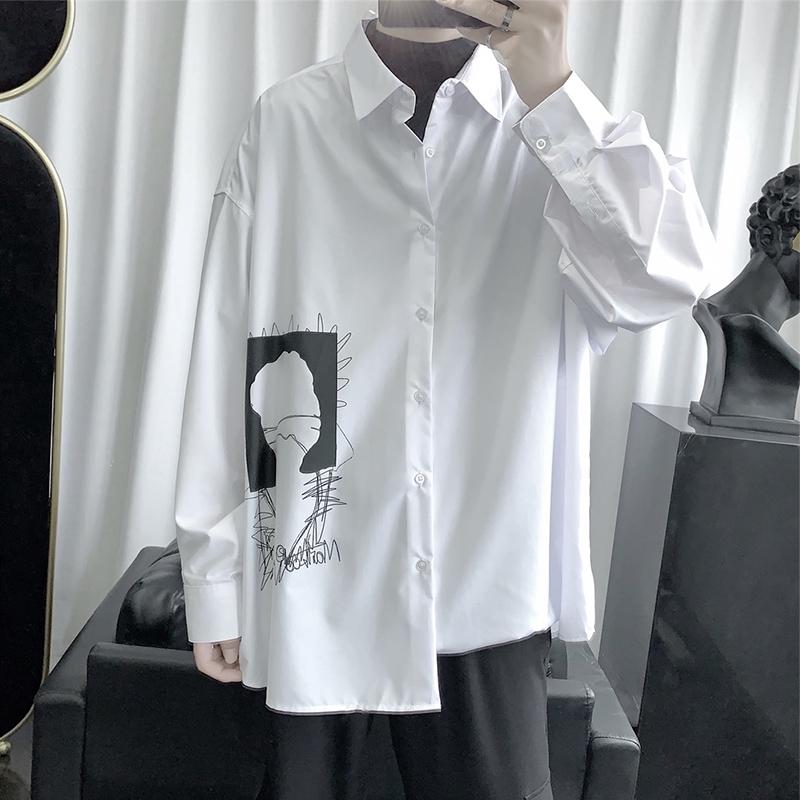 Áo Sơ Mi Tay Dài Dáng Rộng In Họa Tiết Cá Tính Cho Nam
