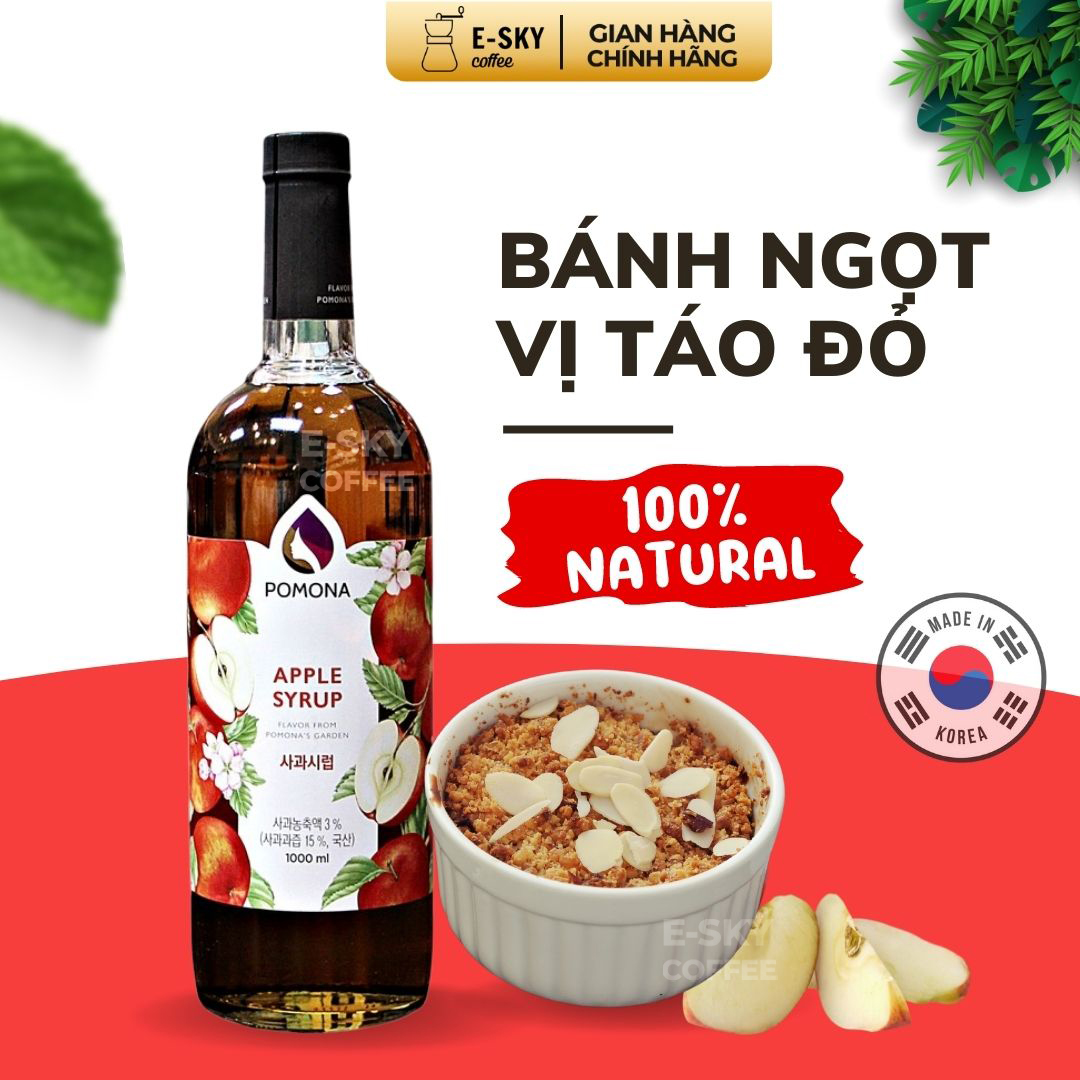 Siro Táo Đỏ Pomona Apple Syrup Nguyên Liệu Pha Chế Hàn Quốc Chai Thủy Tinh 1 Lít