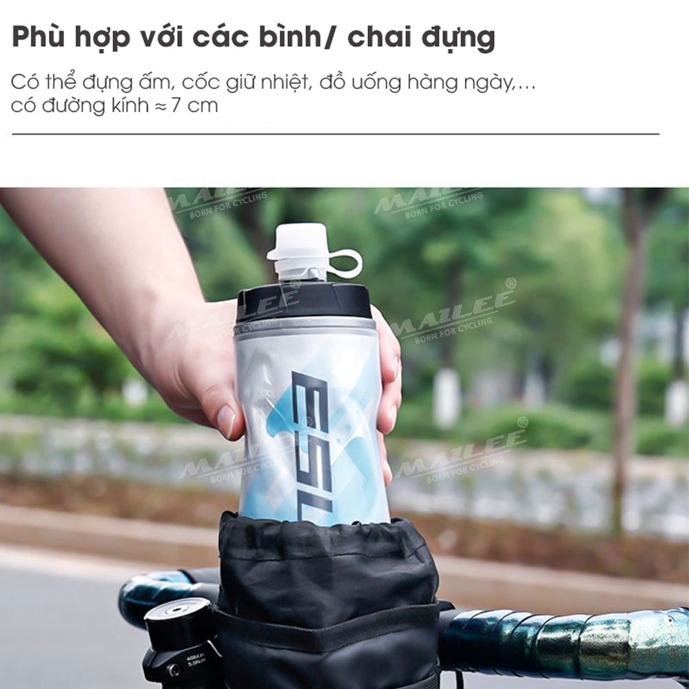 Túi đựng bình nước cho xe đạp, giữ nhiệt (loại lớn) TGN-07 gắn tay lái xe đạp, phù hợp nhiều kích thước, gắn 3 điểm nhiều vị trí - Mai Lee
