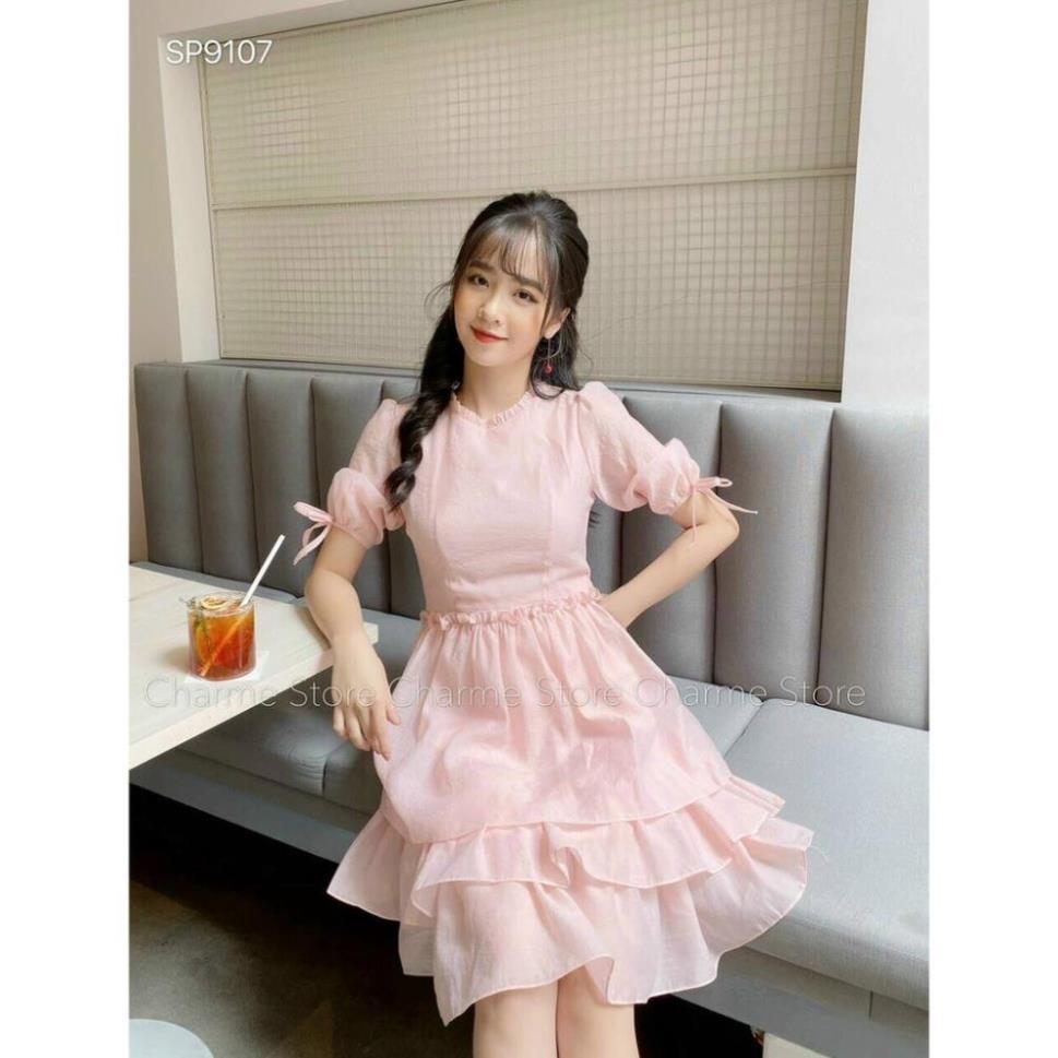 TCO-Đầm Váy Nữ Cổ Trụ Xếp Ly 3 Tầng Màu Trắng Tinh Khôi Thời Trang Dạo Phố