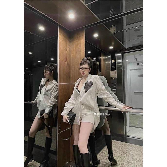 ÁO SƠ MI IN TRÁI TIM ĐEN FORM GIẤU QUẦN - DRA0032