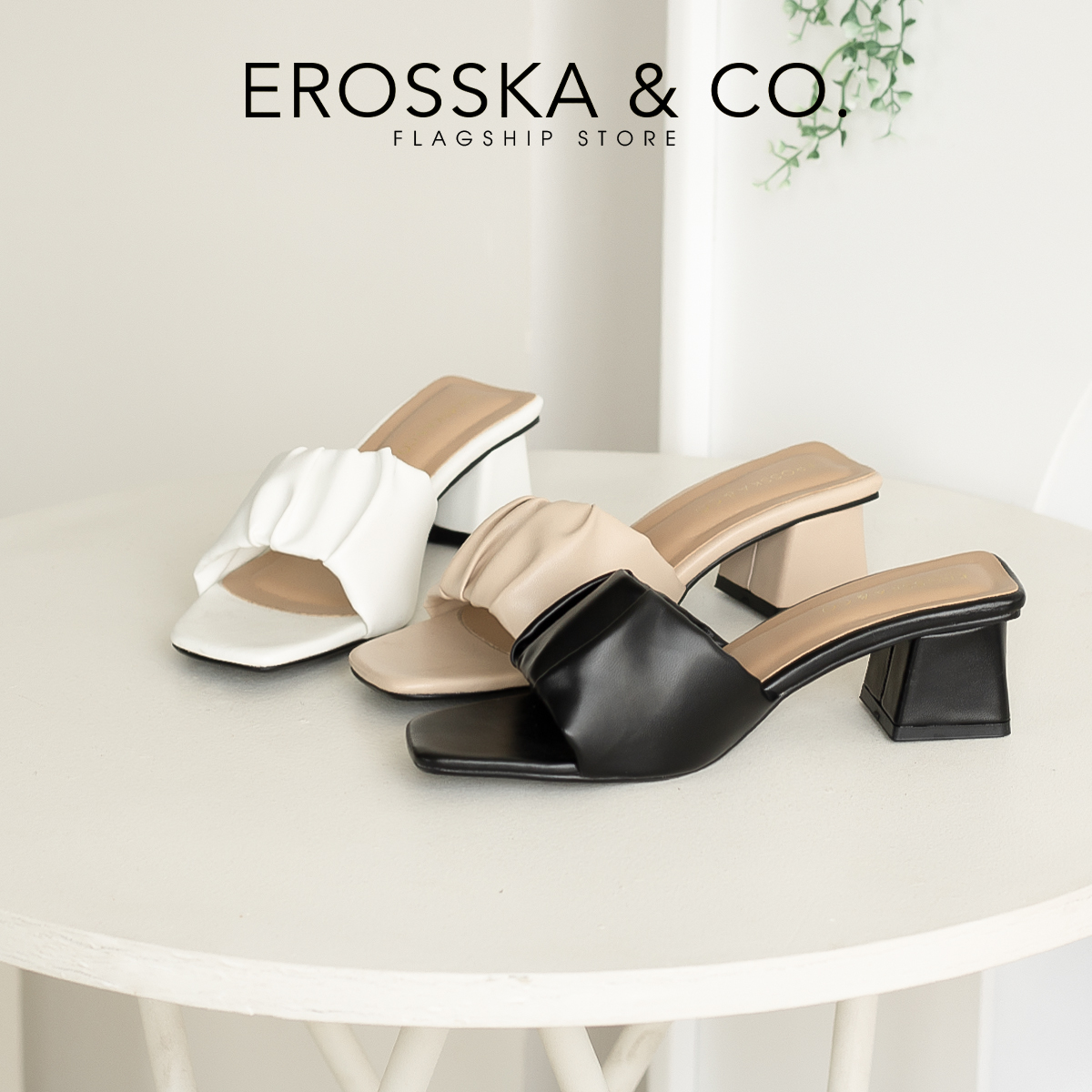 Erosska - Dép cao gót nữ quai ngang nhún sang trọng - EM099