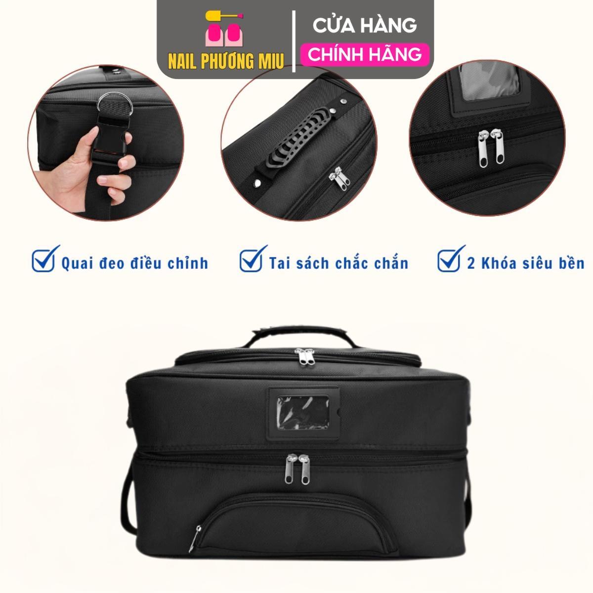 Cốp Vải To Đựng Đồ Làm Nail Đa Năng 2 Tầng 4 Khay Nhựa Chắc Chắn, Túi Vải Canvas 43x23x21cm Dày Dặn 2 Khóa Chống Nước Có Quai Đeo Và Tay Xách