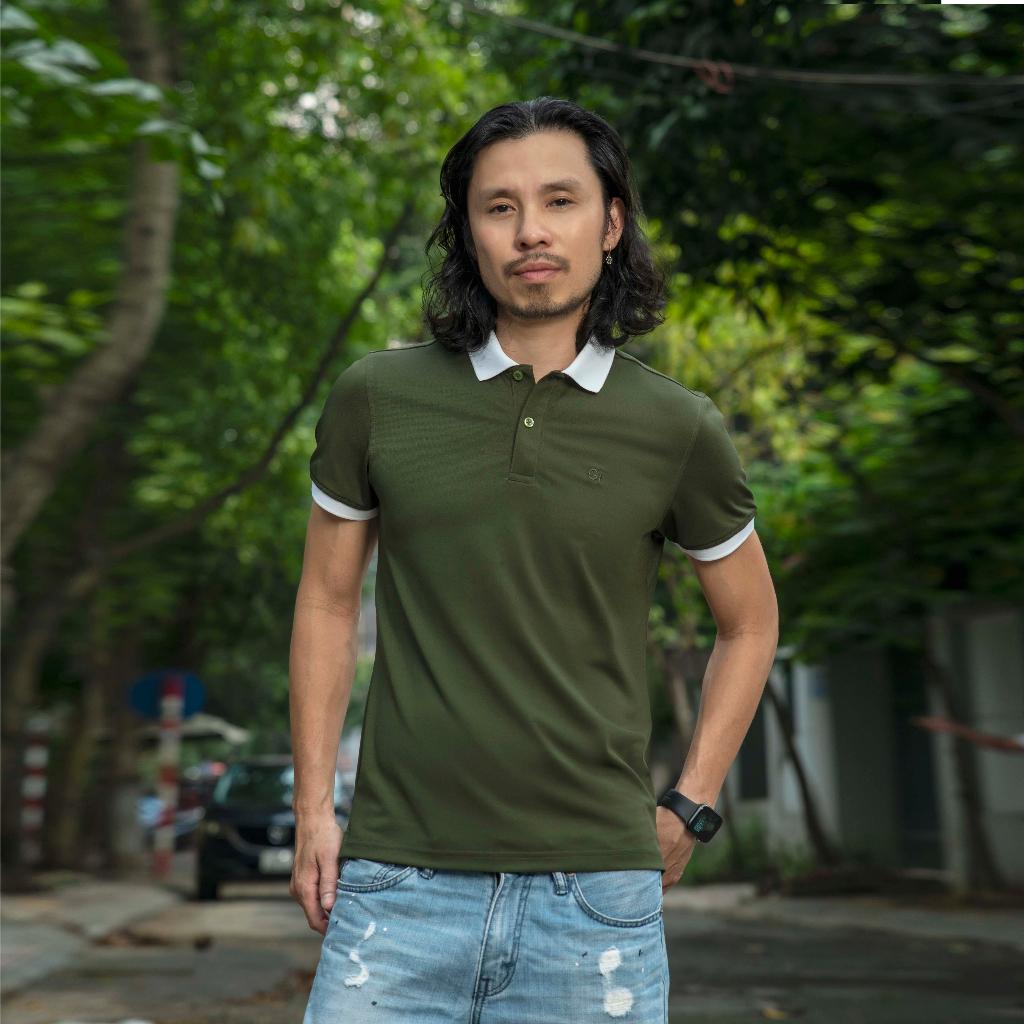 Áo nam polo màu xanh rêu cổ trắng dáng đẹp cá sấu Poly trơn ngắn tay cao cấp có cổ GIFASHION MPR3418