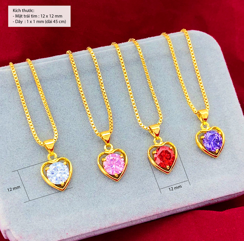 Dây chuyền nữ mạ 18k mặt trái tim đính đá đỏ - Ri1