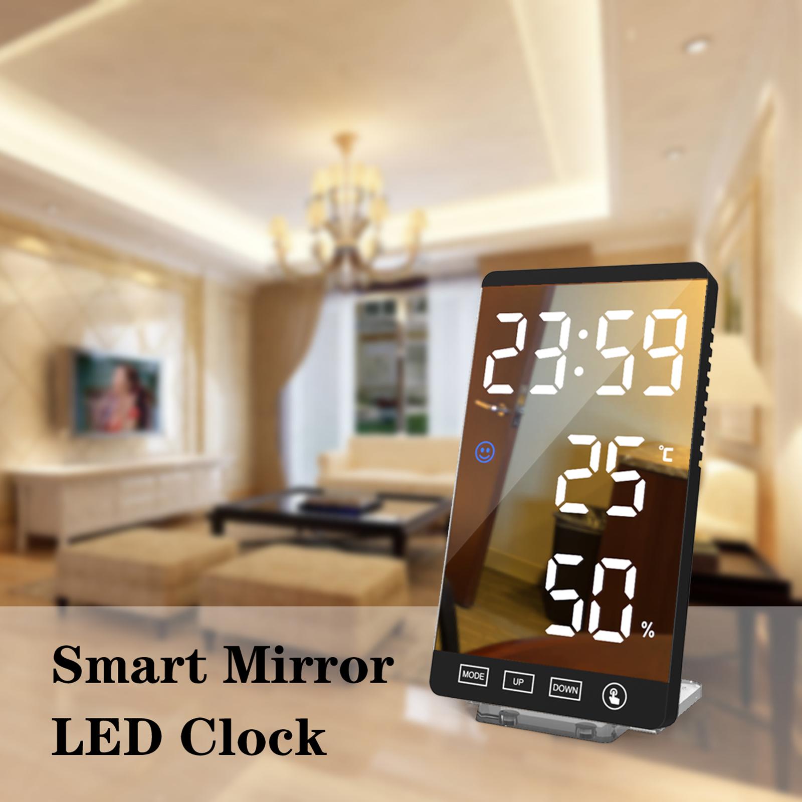 Digital Alarm Clocks,6 Inch Large Display LED Mirror Electronic Clock, with Charging Ports,Snooze,12/24H,Adjustable Brightness,for Bedroom Home Office