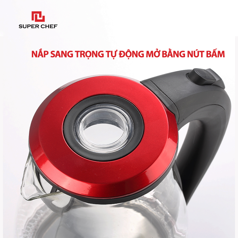 Bình Đun Siêu Tốc Thủy Tinh 1.7 Lít Chính Hãng Super Chef Công Suất đến 2200W Đun Nhanh, Thủy Tinh Cao Cấp, An Toàn Sức Khỏe, Nhiều Tính Năng An Toàn Siêu Tiện Lợi  SC_KP1775