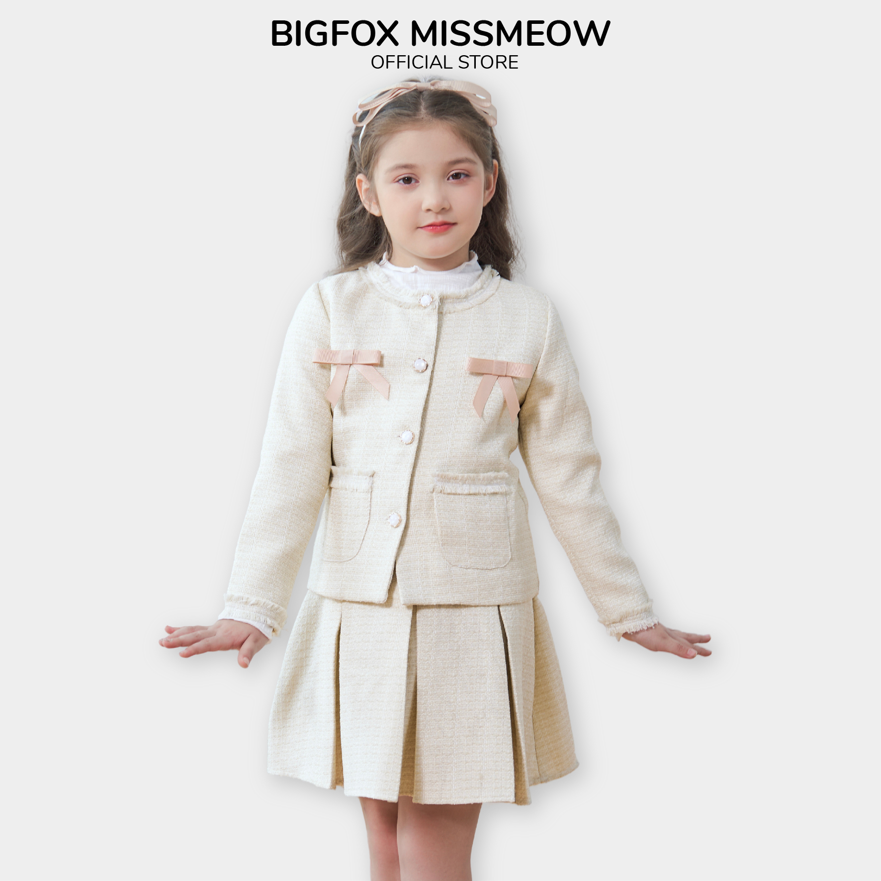 Áo dạ tweed bé gái size đại BIGFOX MISS MEOW, kiểu khoác mùa thu đông phom Hàn tiểu thư nữ tính 6-11 tuổi 38kg 2004