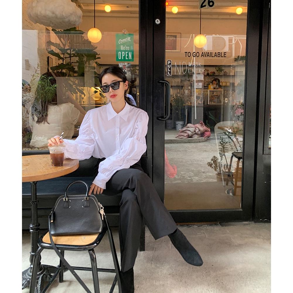 Áo sơ mi trắng kiểu thiết kế Tay bồng Dài tay Trẻ trung Ulzzang Hàn Quốc Sơ mi nữ Tay dài Thời trang