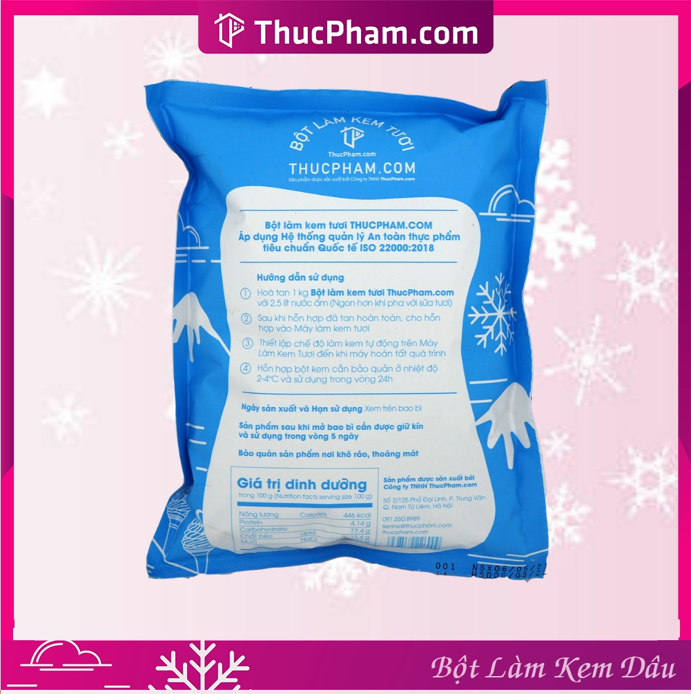 Bột Làm Kem Tươi THUCPHAM.COM Vị Dâu 1kg - Công Thức Độc Quyền Hương Vị Mới, Không Gắt, Không Hắc