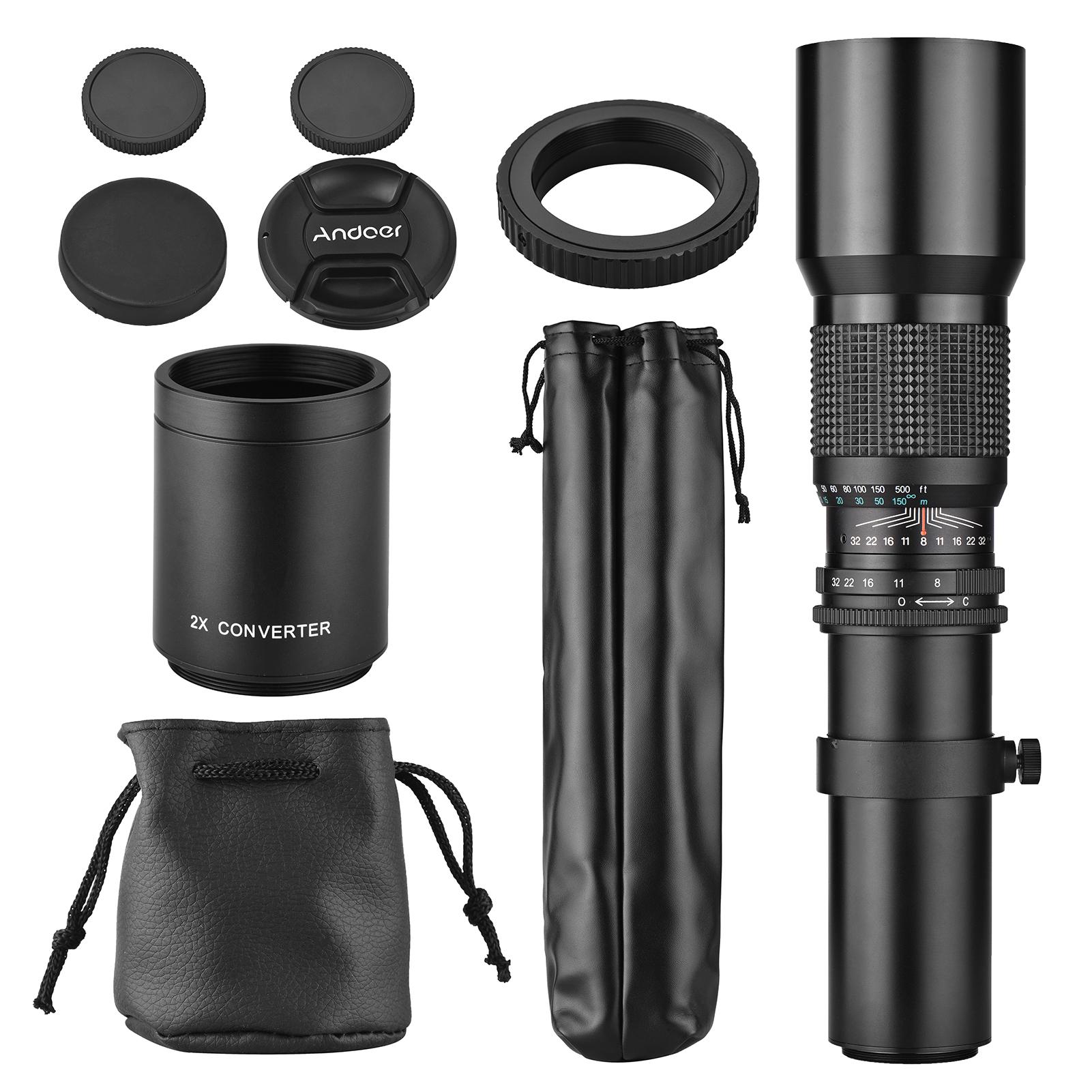 Andoer 500-1000mm f/8 Camera Telephoto Lens Manual Focus with 2X Converter Lens Cover Lens Protector Carry Bag for Nikon
