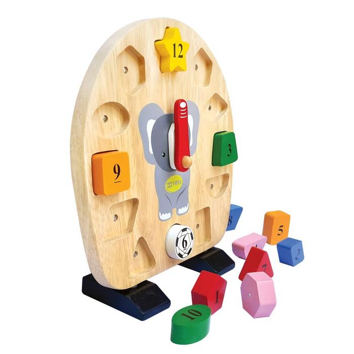Đồng hồ voi con đồ chơi dễ thương cho bé học số khối và giờ gỗ tự nhiên