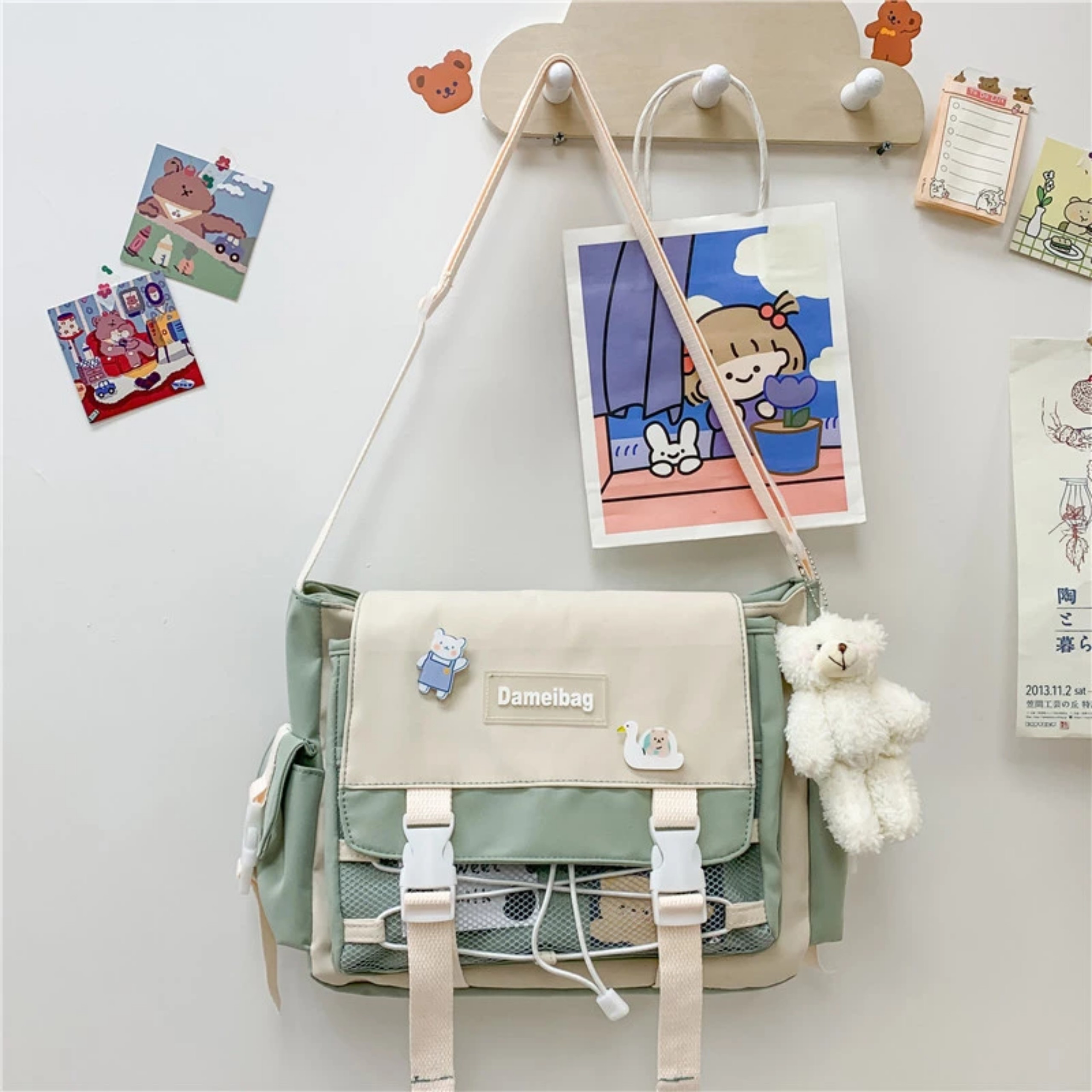 Túi đeo chéo nữ học sinh mini Dameibag bằng vải size 30x24x11cm đựng vừa A4 Tặng sticker-