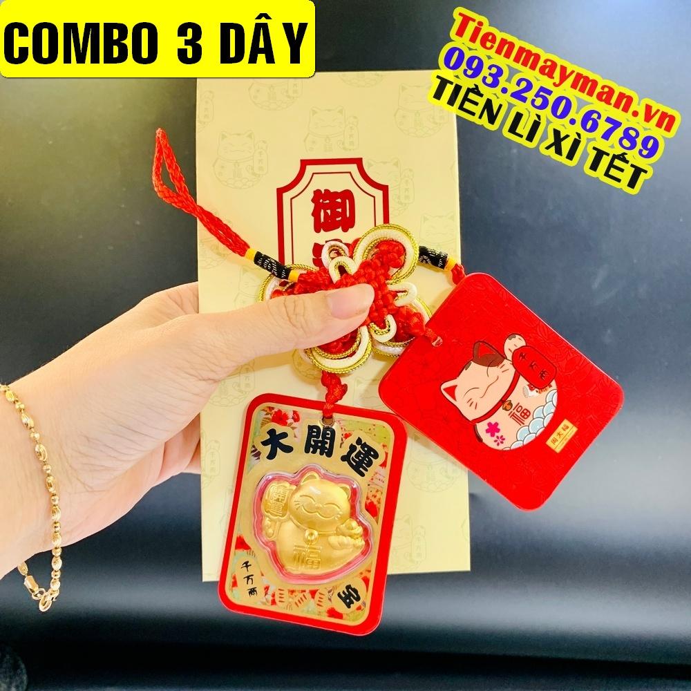 COMBO 3 Bao Lì Xì Dây Treo Mèo Thần Tài Mạ Vàng Đại Cát Đại Lợi kèm bao lì xì trang trọng đẹp mắt, Tiền lì xì tết 2023 , NELI