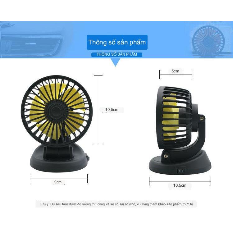 Quạt ô tô đơn và đôi xoay 360 gió mạnh kèm biển để số điện thoại dành cho xe hơi, quạt 5v/12v/24v - Đơn