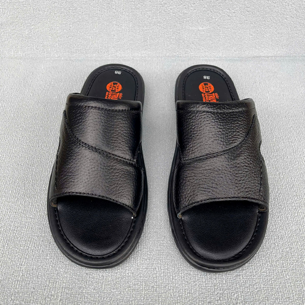 Dép da nam Quai ngang trung niên Trường Hải  DN1442 đế cao 2.5cm da bò 2 màu nâu, đen