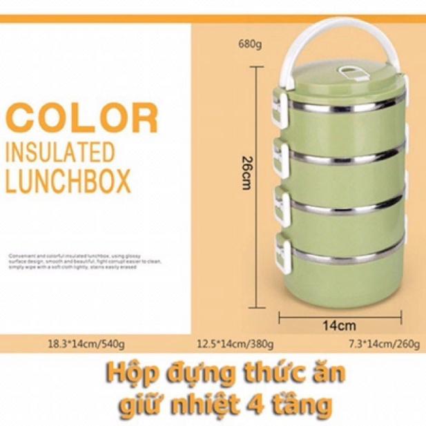 Hộp đựng cơm giữ nhiệt 4 tầng, cặp lồng đựng cơm lúa mạch giữ nhiệt đồ ăn, ruột Inox, dung tích 2,5l lít siêu tiện dụng