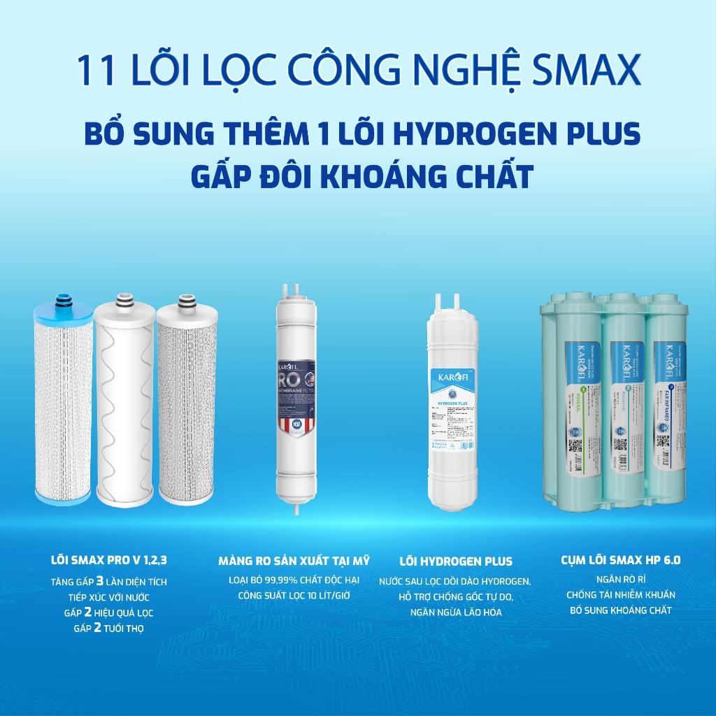 Máy lọc nước RO Mỹ 11 lõi Karofi KAQ-L06 - Bổ sung lõi Hydrogen Plus, RO Mỹ 50GPD, Cụm lõi Smax HP 6.0 - Hàng Chính Hãng