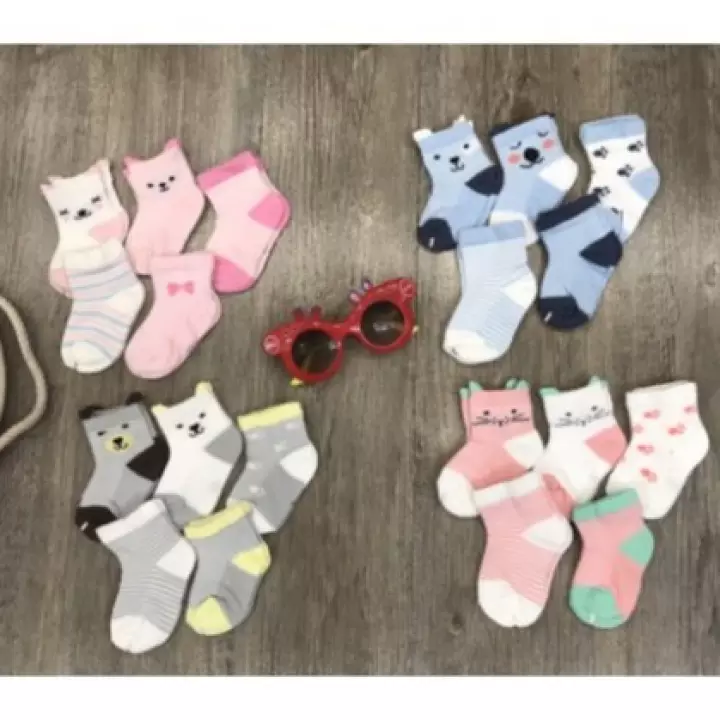 Set 5 đôi tất lưới cao cổ với họa tiết chú mèo rất xinh cho bé từ 0-3 tuổi