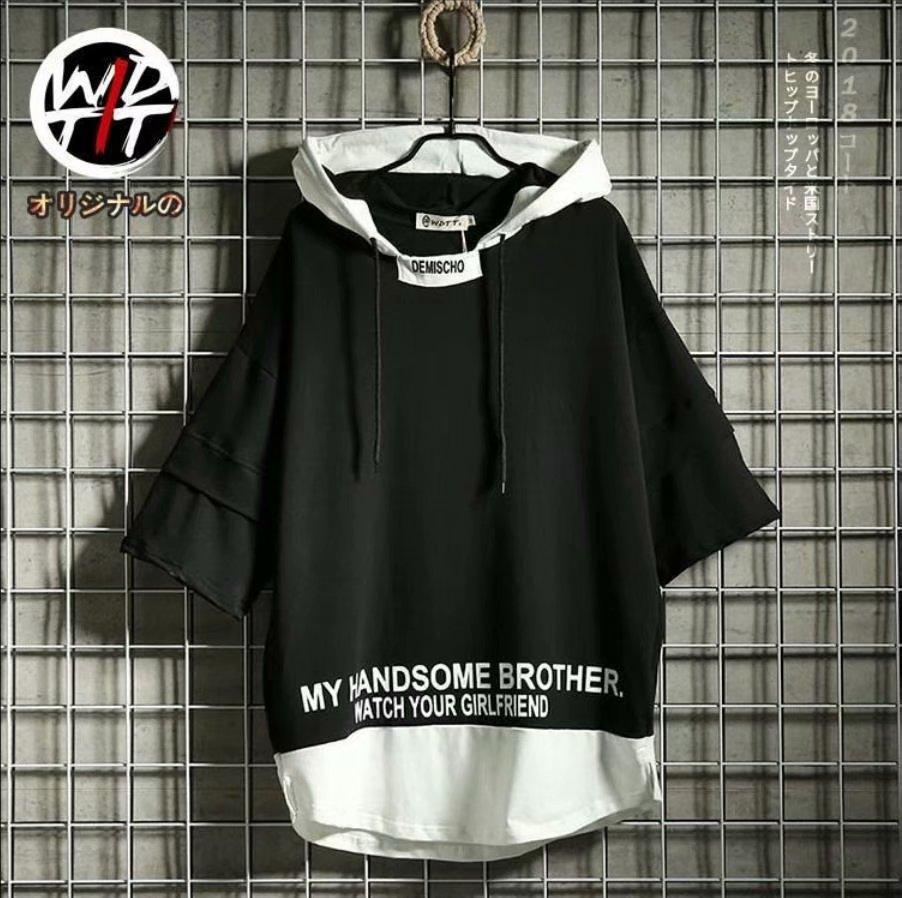 Áo Hoodie Ngắn Tay Form Rộng In Họa Tiết Phong Cách Trung Hoa Dành Cho Nam 2 Màu
