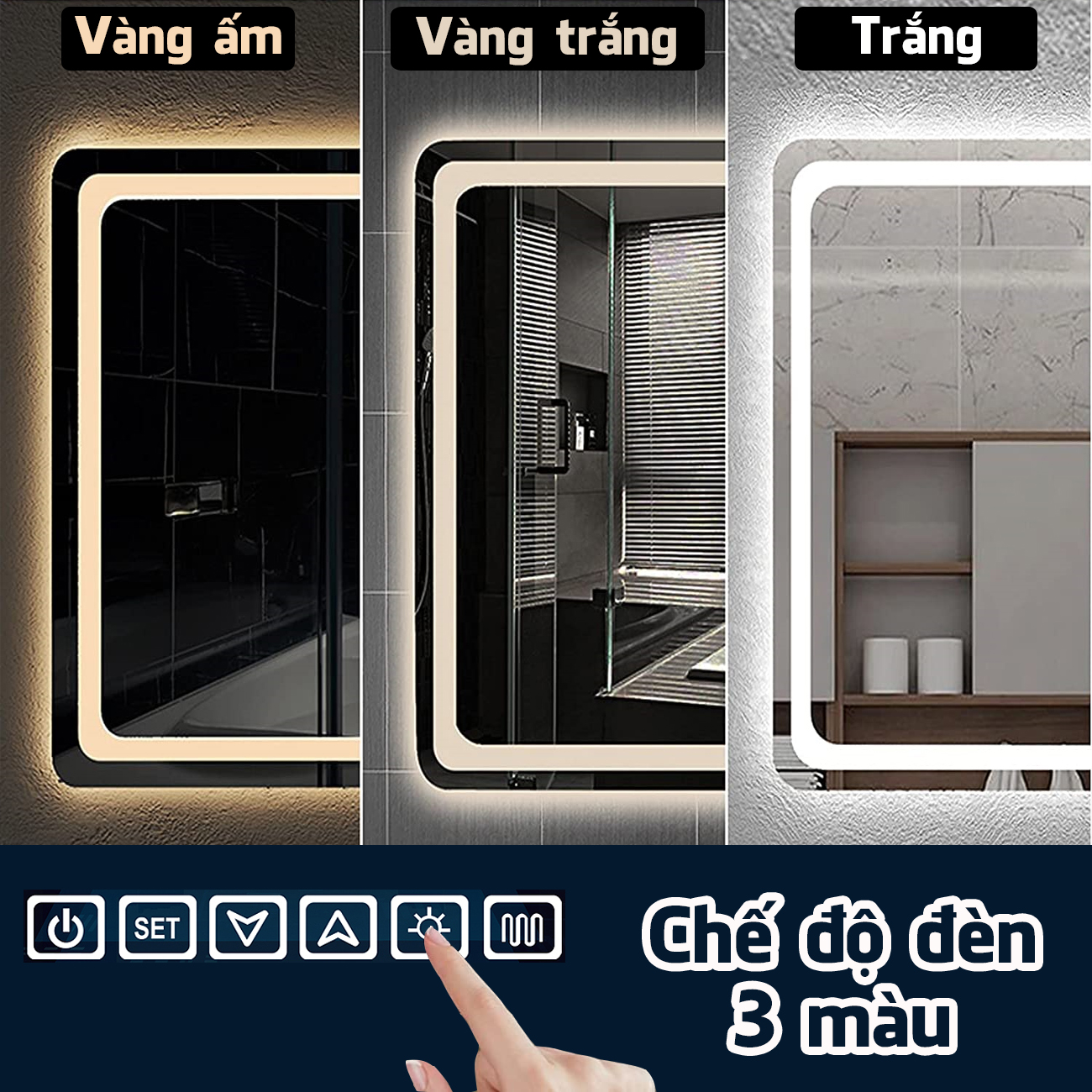 Gương Đèn LED Chữ Nhật Cảm Ứng Thông Minh Treo Tường Nhà Tắm, Phòng Ngủ Legaxi