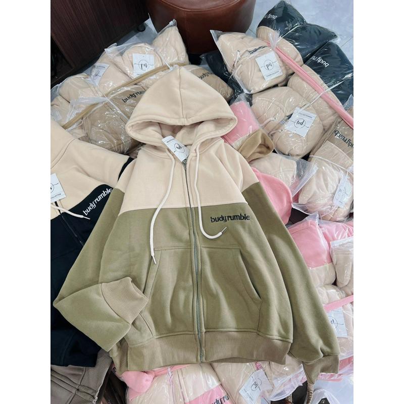 Áo khoác nỉ nỉ dệt thêu BUD cute phong cách-A2114 - Hồng Kem